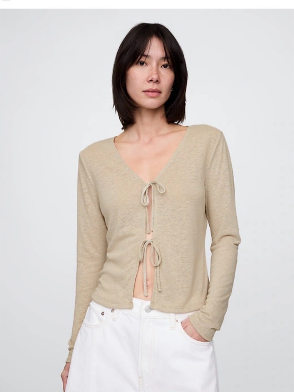 NWT GAP Linen Blend Tie Front Cardigan Top Beige Size S